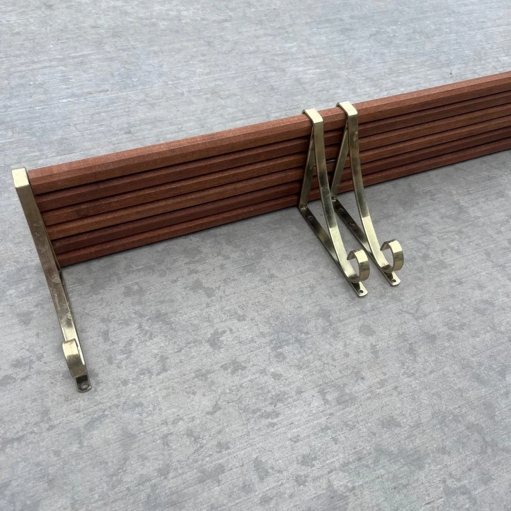 Vintage Mid Century Modern Adjustable Wood and Brass Wall Shelf 24-45 Inch Wide